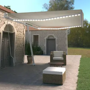 Berkfield Manual Retractable Awning with LED 500x350 cm Cream