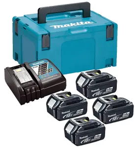 Makita BL1850 18v 4 x 5.0ah Lithium Batteries DC18RC Fast Charger + Makpac Case