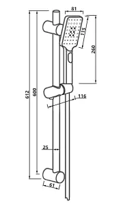 Invena Black Finishing Shower Bar Head Riser Rail Bathroom Handshower Column Set