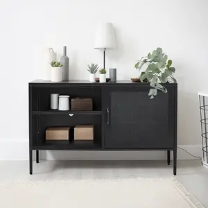 Black Freestanding Metal File Cabinet Tv Stand Side Cabinet with Open Shelves 119 x 76 cm