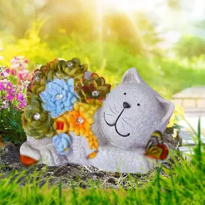 Large Solar Cat Garden Ornament Indoor/Outdoor with 6 LED Lights