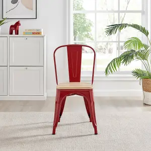 Furniturebox Set of 2 Red Colton Tolix Style Stackable Industrial Metal Dining Chair With Pine Seat