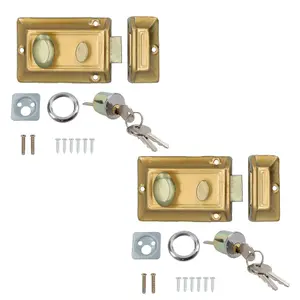 Brass Finish Front Door Lock Night Latch Rim Yale Type Cylinder Security Latch 2pk