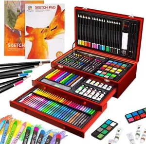 Art Supplies, 185 Piece Deluxe Wooden Art Set, Professional Art Kit With 2 Sk...