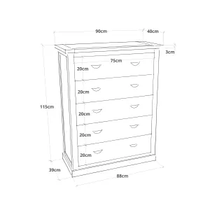 Tropea 5 Drawer Chest of Drawers Brass Cup Handle