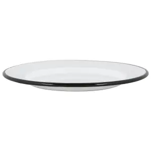 Argon Tableware - White Enamel Dinner Plates - 25.5cm - Black - Pack of 12