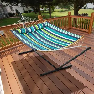 Yaheetech Green Stripe 216 kg Capacity Hammock with Steel Stand Set