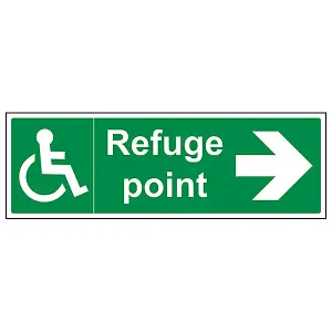 Refuge Point Arrow RIGHT Fire Sign - Rigid Plastic - 450x150mm (x3)