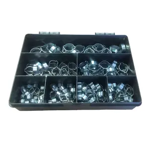 140 x Assorted Double Ear O Clips Steel Plated Hydraulic Hose Fuel Clamps