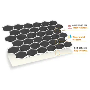 Walplus Shimmering Black Honeycomb Hexa Tile Stickers 2D Multipack 60Pcs