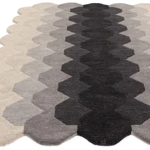 Black Charcoal Abstract 12mm Thick Stain-Resistant Rug for Bedroom, & Living Room, Easy to Clean Wool Rug-66cm X 200cm