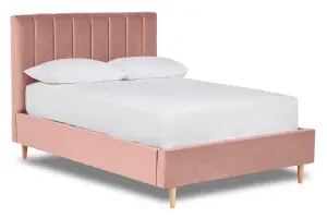 Solara Vertical Paneled Fabric Bed Base Only 5FT King- Verlour Baby Pink