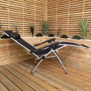 Multi Position Textoline Garden Zero Gravity Relaxer Chair Lounger    Black Silver Frame