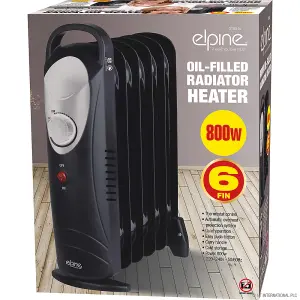 Black Mini 700W Oil Filled Radiator Portable Electric Thermostat 6 Fin Heater Compact