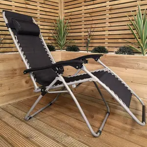 Multi Position Textoline Garden Zero Gravity Relaxer Chair Lounger    Black Silver Frame