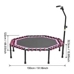 51 Inch Black Pink  Octagonal Garden Trampoline Fitness Trampoline with Adjustable T-Bar Handle  for Kids Adults