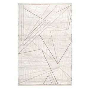 Natural Beige Super Soft Geometric Fringed Area Rug 120x170cm