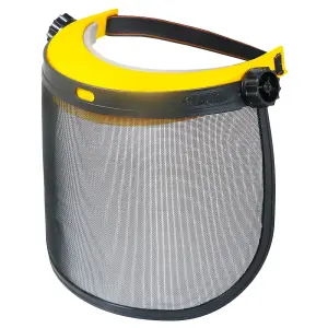 SPARES2GO Full Face Protective Shield Strimming Trimming Chainsaw Garden Metal Mesh Visor (One Size, Adjustable Headband)