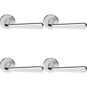 4 PACK - Premium Smooth Rounded Door Handle Set - Satin Chrome Designer Lever Round Rose