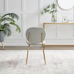 Furniturebox UK Dining Chair - 2x Ivy Grey Velvet Upholstered Dining Chair Gold  Legs - Modern Meets Vintage - Round Seat Back