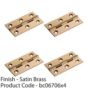 4 PACK - PAIR Cabinet Hinge - 64 x 35mm Satin Brass Cupboard Wardrobe Vanity Unit Fixings