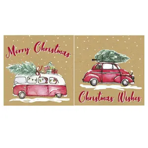 Eurowrap Kraft Christmas Card (Pack of 24) Brown/Red/Green (One Size)