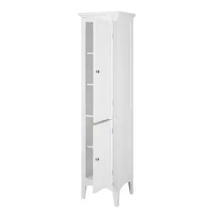 Teamson Home Bathroom Tall Column Cabinet, Wooden Cabinet with 2 Shutter Doors, Bathroom Storage, White