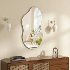 Asymmetrical Metal Framed Wall Accent Mirror Silver / 109.2cm H x 55.1cm W