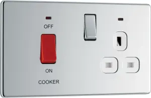 BG FPC70W Nexus Screwless Flat-Plate Switched Socket Cooker Unit Polished Chrome White Insert 45A