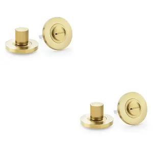 2 PACK - Modern Reeded Thumbturn & Release Lock - Lined Satin Brass - Bathroom Door