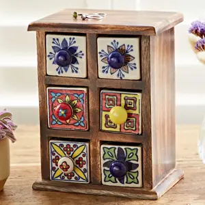 Hand Painted Multicoloured Ceramic 6 Drawer Chest