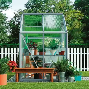 Polycarbonate Greenhouse Large Walk-in Garden Growhouse, Sliding Door & Twin Wall Panels with Steel Base 6x4 ft (Grey)