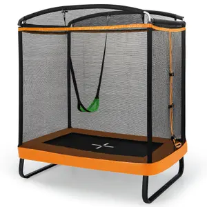 COSTWAY 7FT Kids Trampoline w/ Swing & Enclosure Safe Net Rectangle Rebounder Trampoline