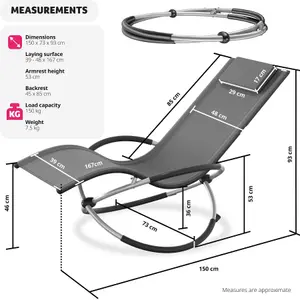 Sun Lounger Paulina - ergonomic, breathable, resistant, foldable, with cushion - grey