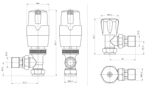 KeenFix Black Brass Thermostatic Towel & Radiator Angled Valves
