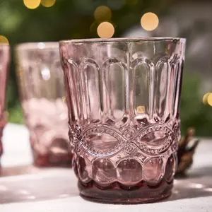 Set of 4 Vintage Luxury Rose Quartz Drinking Glass Whiskey Glass Tumblers 240ml