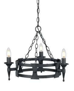 3 Bulb Chandelier Hanging Pendant Ceiling Light Black LED E14 60W Bulb