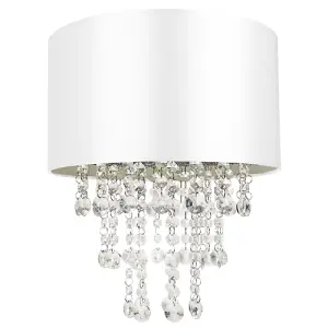 Modern White Satin Fabric Pendant Light Shade with Transparent Acrylic Droplets