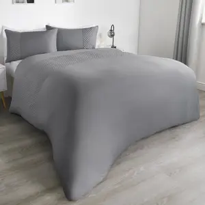 Filled Pinsonic Grid Panel Duvet Cover Bedding Set, Charcoal - Superking