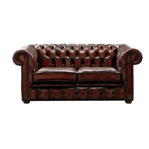 Chesterfield 2 Seater Antique Rust Leather Sofa Settee Bespoke In Classic Style