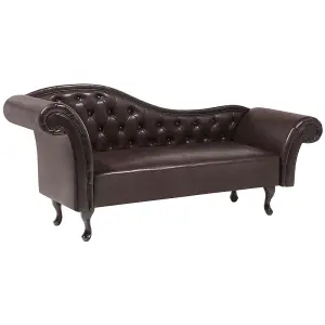 Left Hand Faux Leather Chaise Lounge Brown LATTES