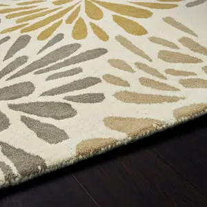 Beige Grey Wool Floral Handmade Easy to Clean Rug for Living Room and Bedroom-160cm X 230cm