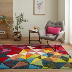 Multi Geometric Modern Easy to Clean Dining Room Rug-80 X 240cmcm (Runner)