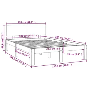 Berkfield Bed Frame Honey Brown Solid Wood 120x190 cm Small Double