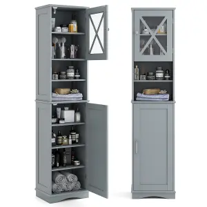 COSTWAY 170 cm Tall Bathroom Cabinet Narrow Corner Floor Cabinet w/ 5 Adjustable Shelves