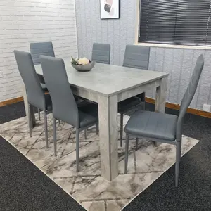 Dining Table and 6 Chairs Stone Grey Effect Wood Table 6 Grey Leather Chairs Dining Room