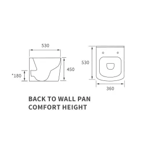 Standon White Rimless Back to wall Toilet pan Comfort Height with Soft close seat