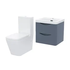 Nes Home Merton 500mm Wall Hung Vanity Basin Unit & Square Rimless Close Coupled Toilet Grey