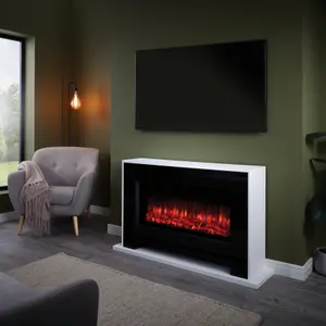 Suncrest Nebraska Black & white Glass, MDF & metal Freestanding Electric fire suite