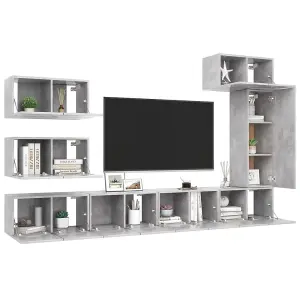 Berkfield 8 Piece TV Cabinet Set Concrete Grey Engineered Wood